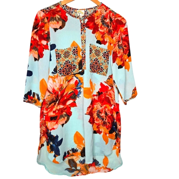 Fig And Flower Anthropologie Boho Colorful Floral Tunic Shirt Dress Top Small - Picture 1 of 8
